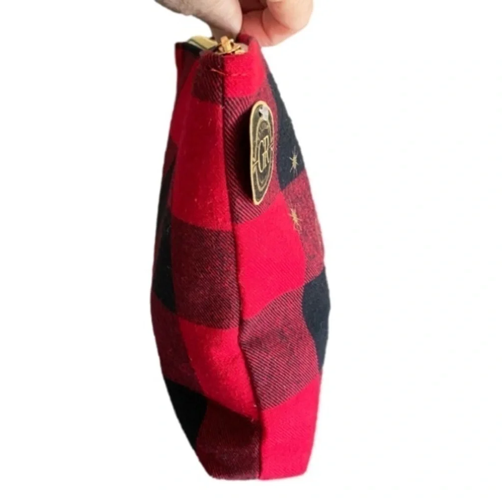 ALL IS MERRY & BRIGHT Cosmetic Toiletries Bag Red and Black Buffalo Plaid NWT